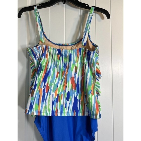 Ceeb Size 10 Women's 3 Tiered Ruffle Tankini Top One Piece Swimsuit- Multi Color - Picture 8 of 12